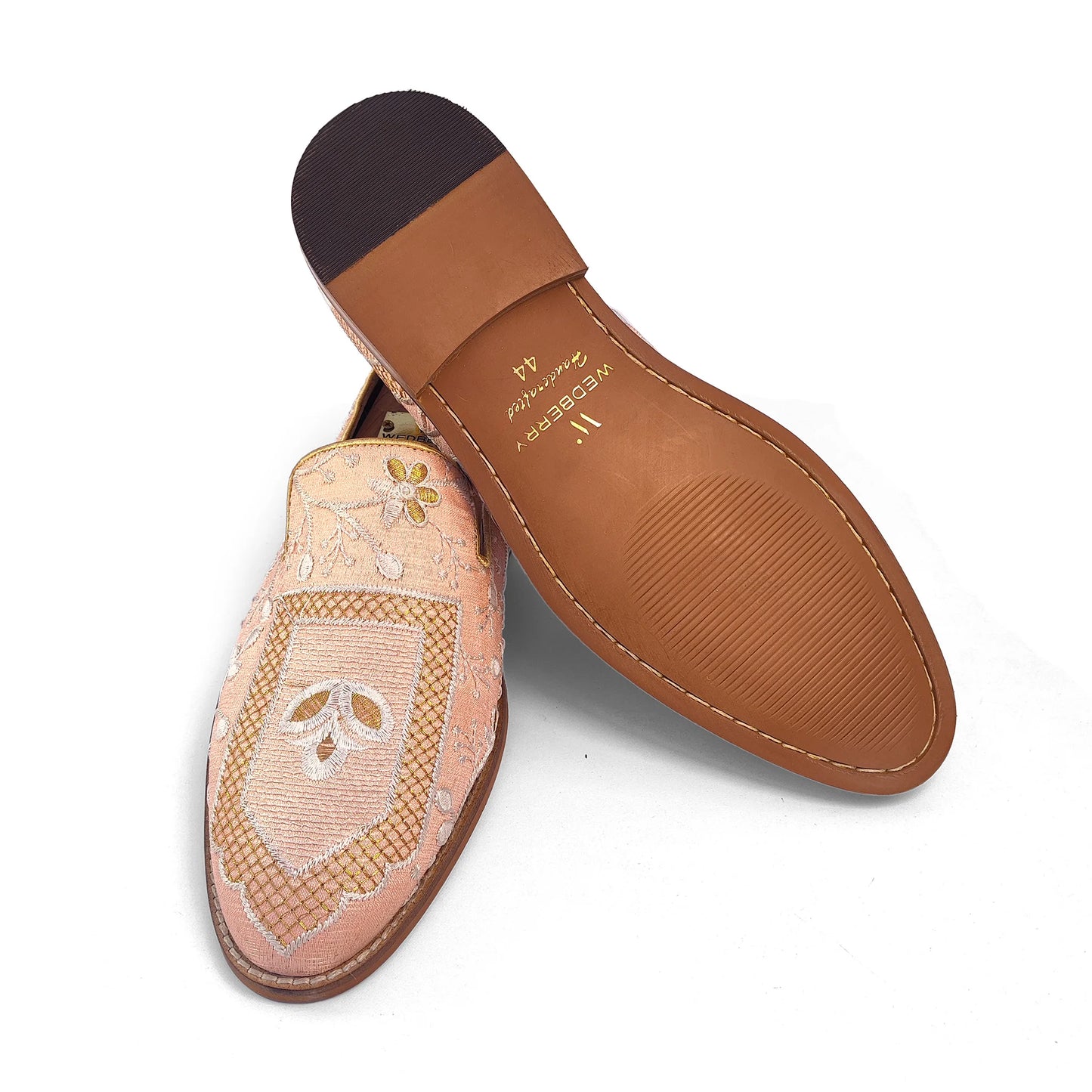 Peach and White Embroidery Ethnic Wedding Loafer Nagra Mojri for Men