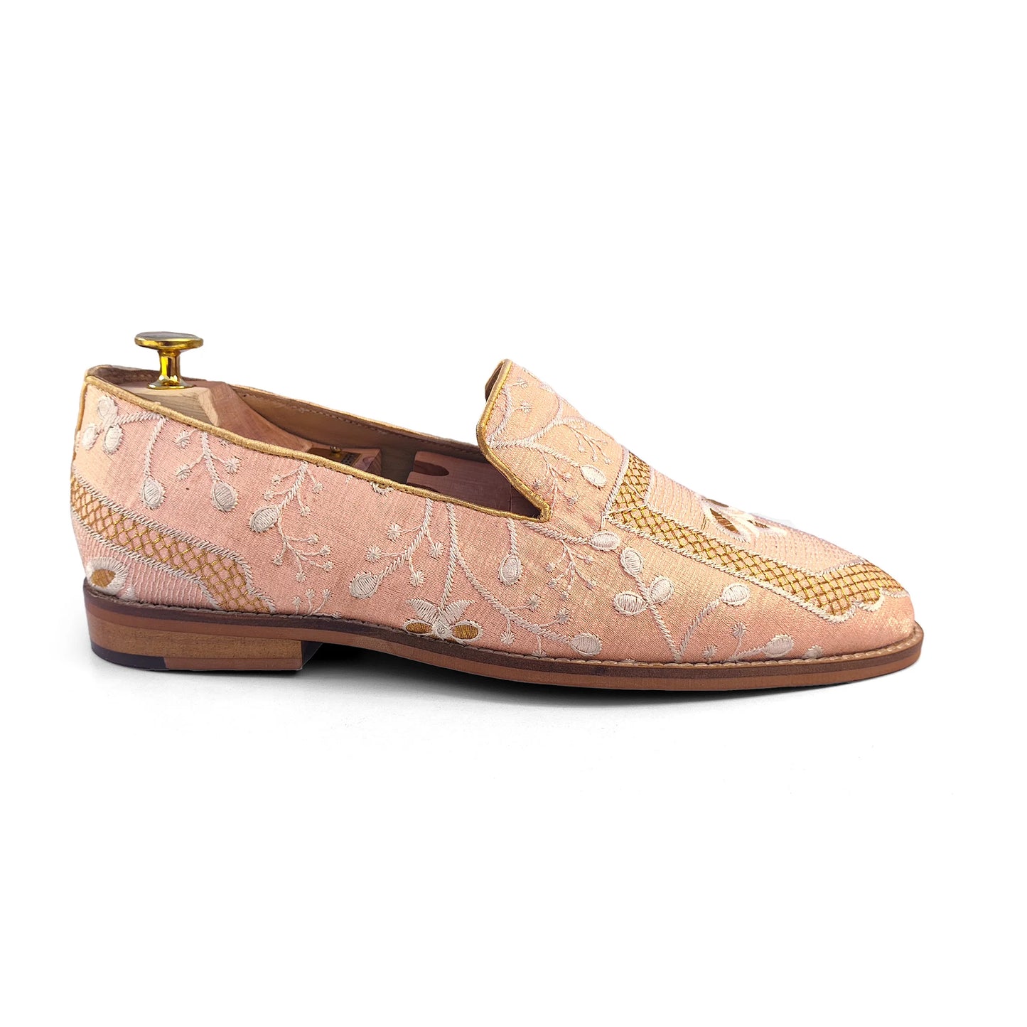 Peach and White Embroidery Ethnic Wedding Loafer Nagra Mojri for Men