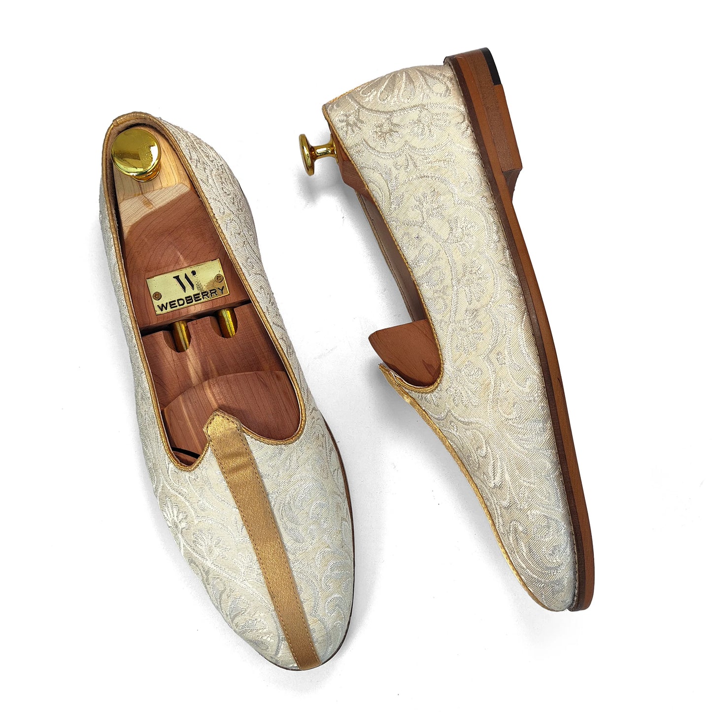 Ivory Brocket Embroidery Wedding Shoes Ethnic Loafers Nagra Slipon Mojri for Men