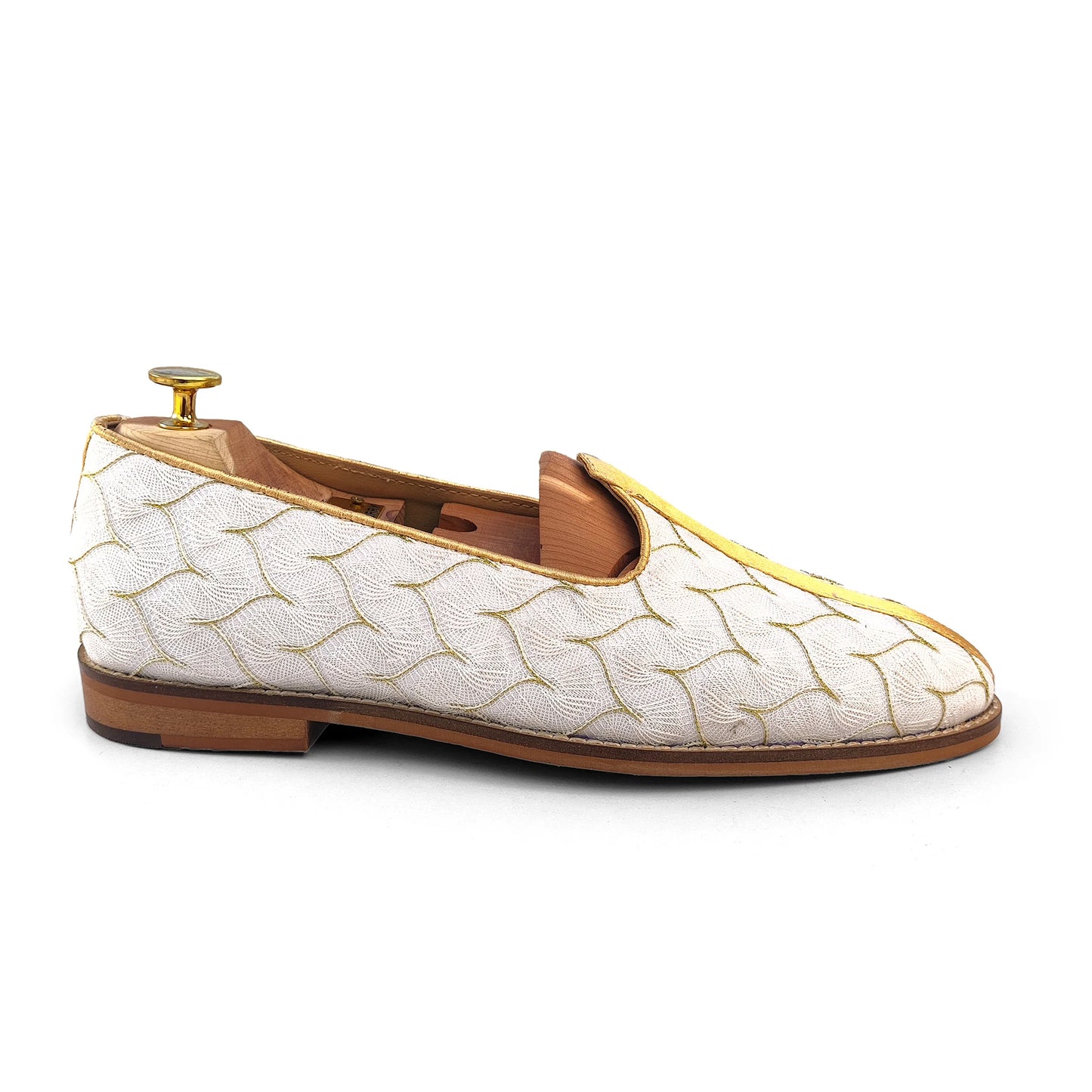 Ivory White with Gold Embroidery Wedding Shoes Ethnic Loafers Mojari Slipon for Men