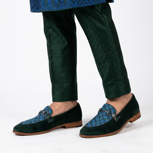 Green Velvet with Buckle Ethnic Wedding Ethnic Shoes Party Loafer Slipon for Men