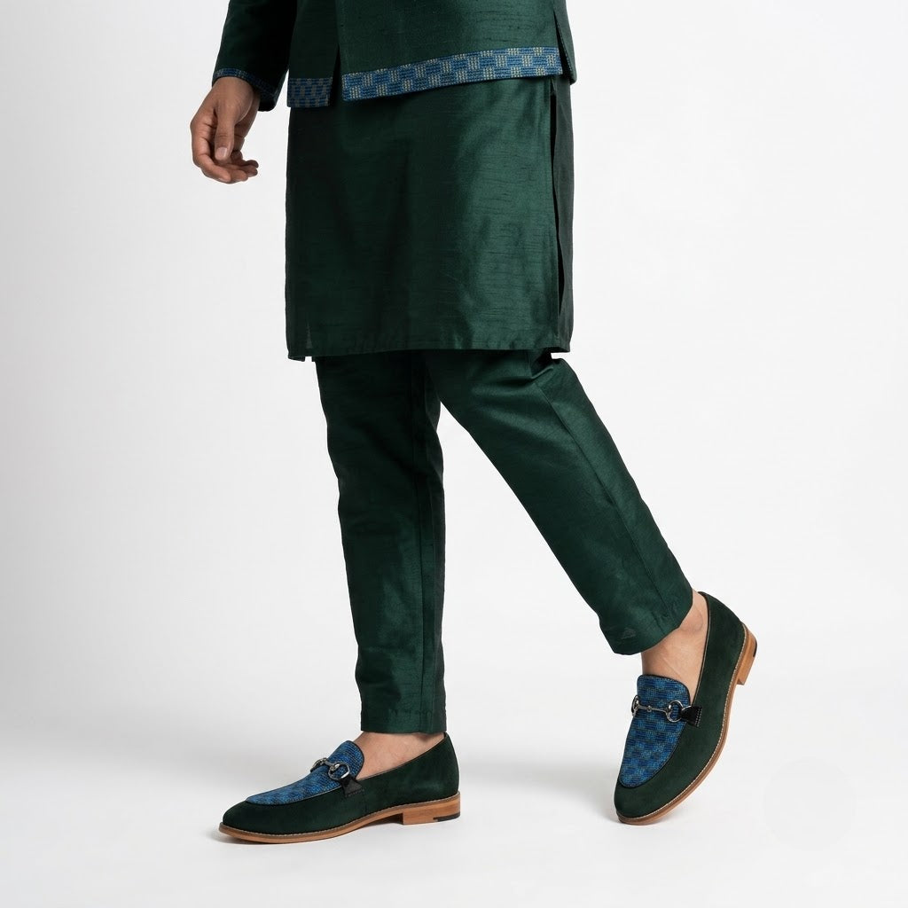 Green Spidy Hugo Buckle Wedding Ethnic Shoes Party Loafers for Men