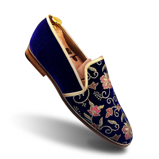Navy Velvet Embroidered in Duet for Men