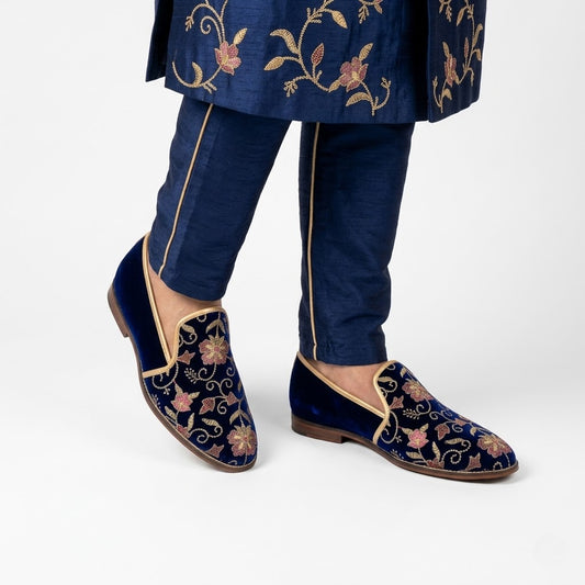Navy Velvet Embroidered in Duet for Men
