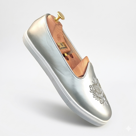 Silver Zardozi Handwork Wedding Sneaker Shoes Ethnic Mojari for Men