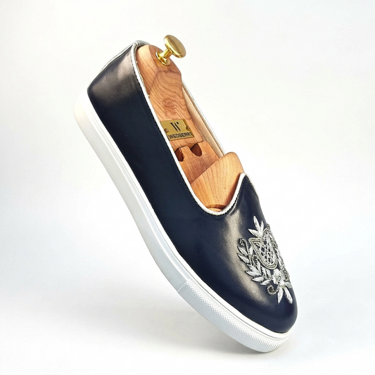 Navy Blue Zardozi Handwork Wedding Sneaker Shoes Ethnic Mojari for Men