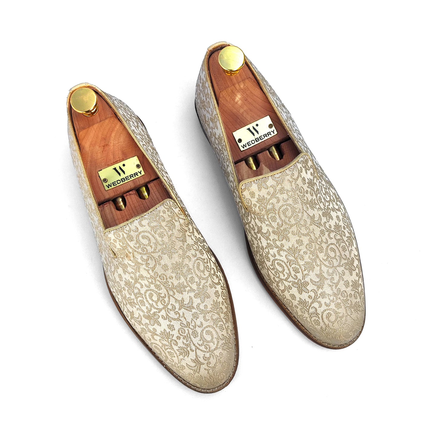 Light Biege and Self Embroidery Loafer Mojari Slipon for Men