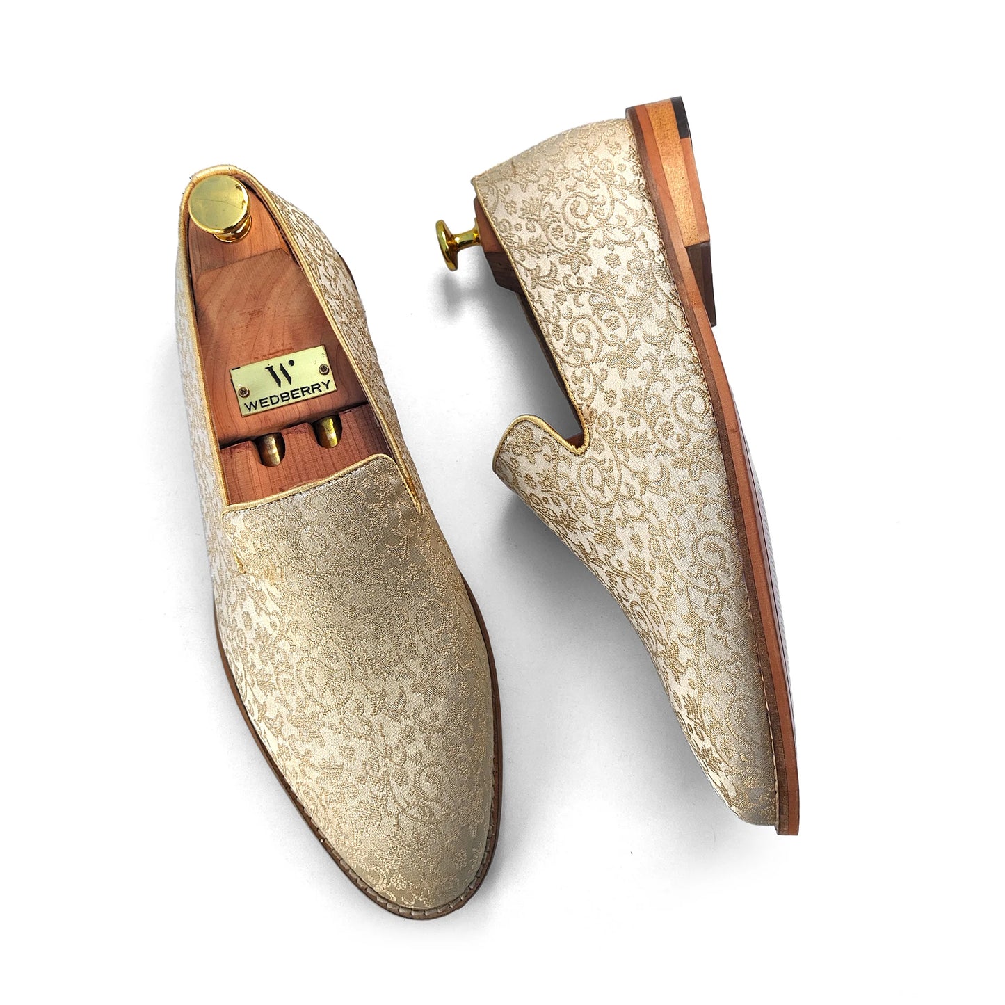 Light Biege and Self Embroidery Loafer Mojari Slipon for Men