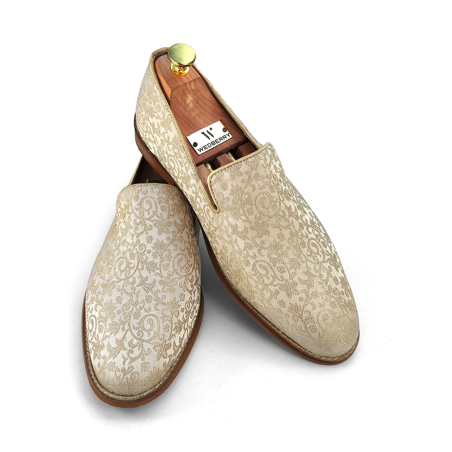 Light Biege and Self Embroidery Loafer Mojari Slipon for Men