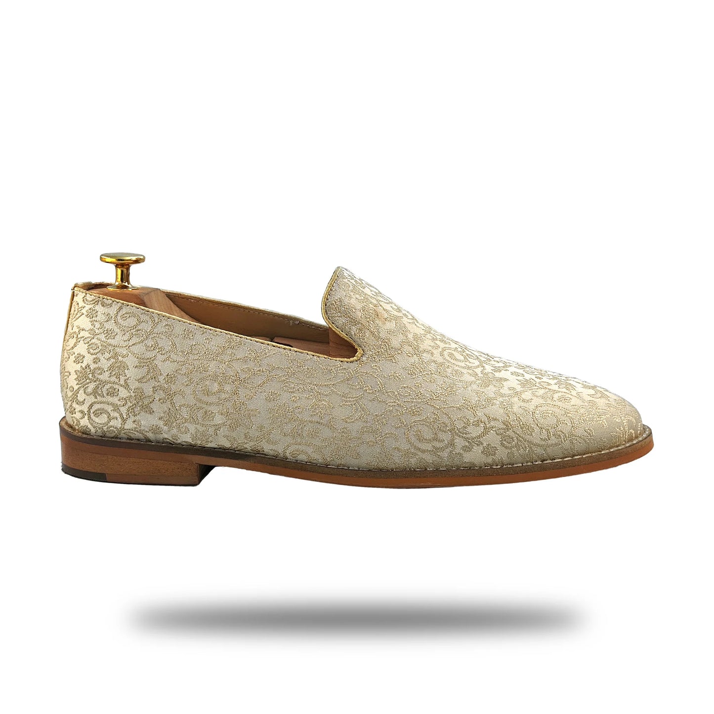 Light Biege and Self Embroidery Loafer Mojari Slipon for Men