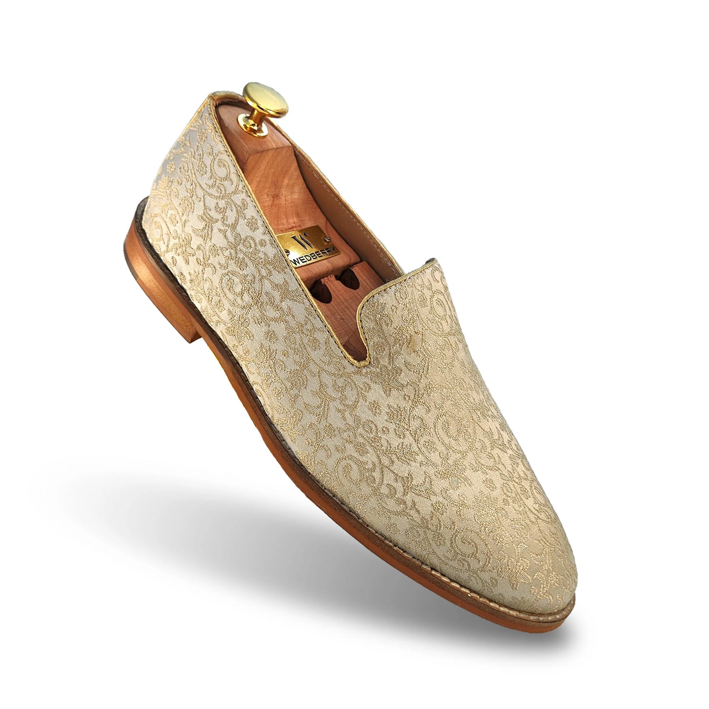 Light Biege and Self Embroidery Loafer Mojari Slipon for Men