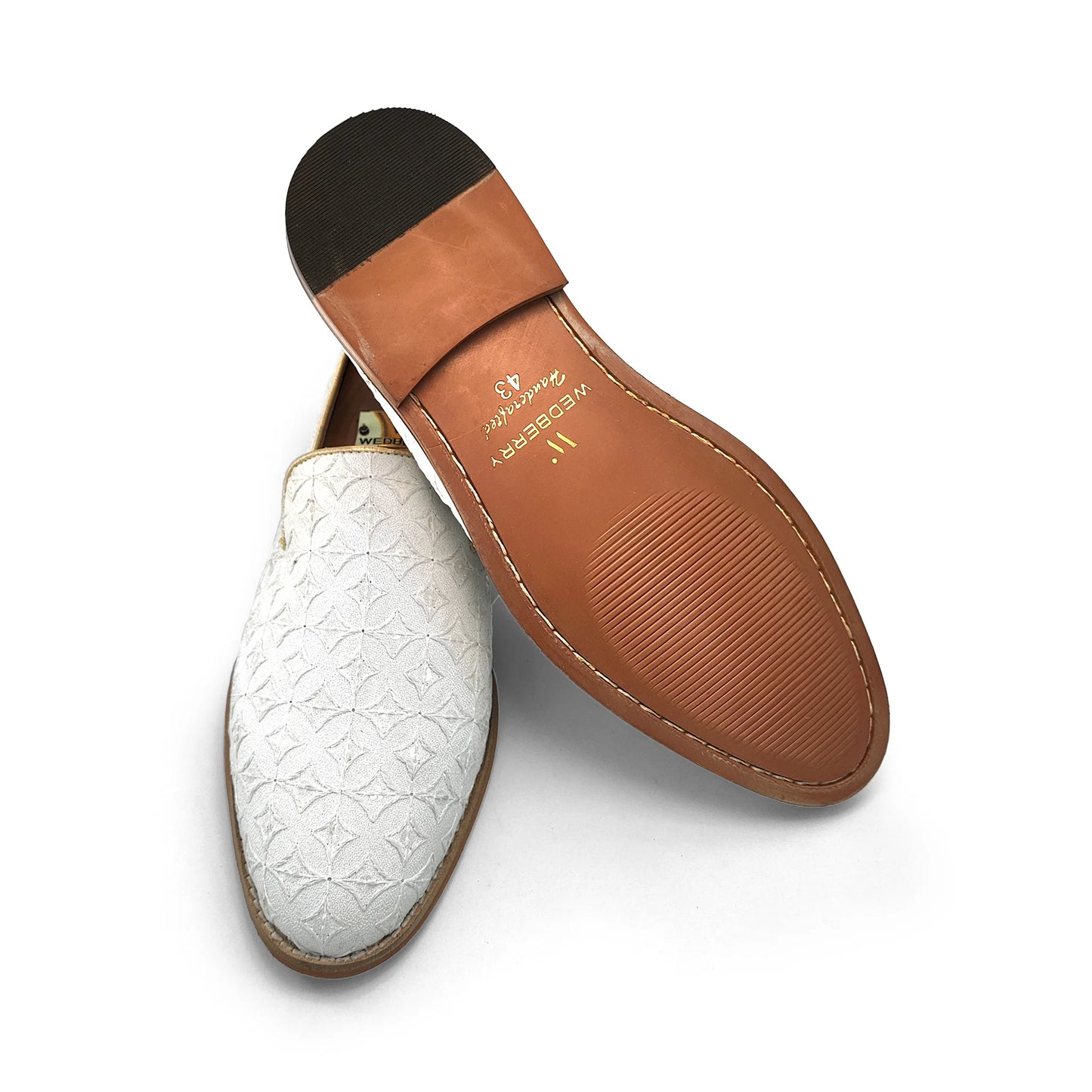 White Star Self Embroidery Loafer Mojari Slipon for Men