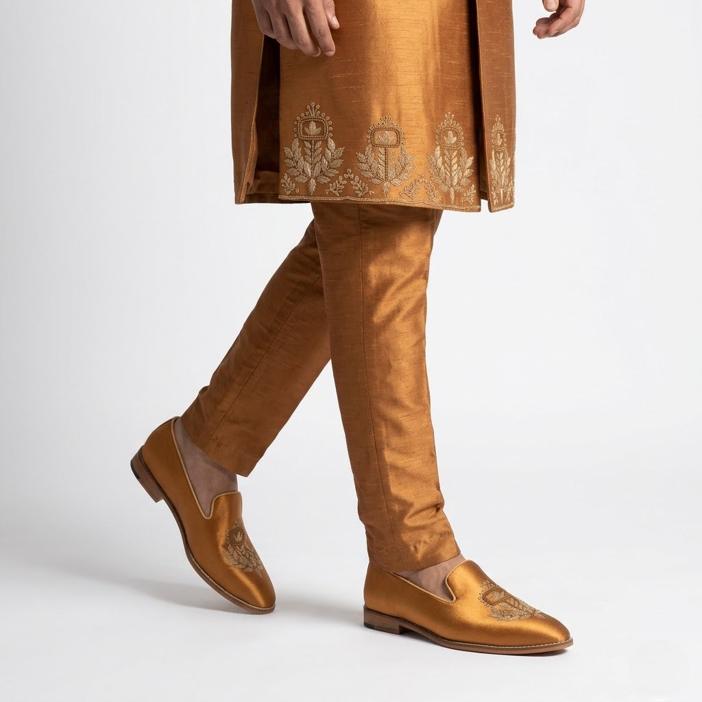 Copper Gold Satin Silk with Golden Zardozi Handwork for Men