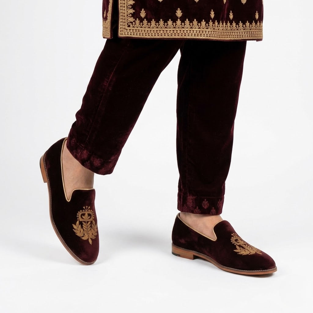 Brown Velvet with Antique Gold Zardozi Handwork for Men