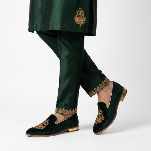 Forest Green Velvet Zardozi Handwork for Men