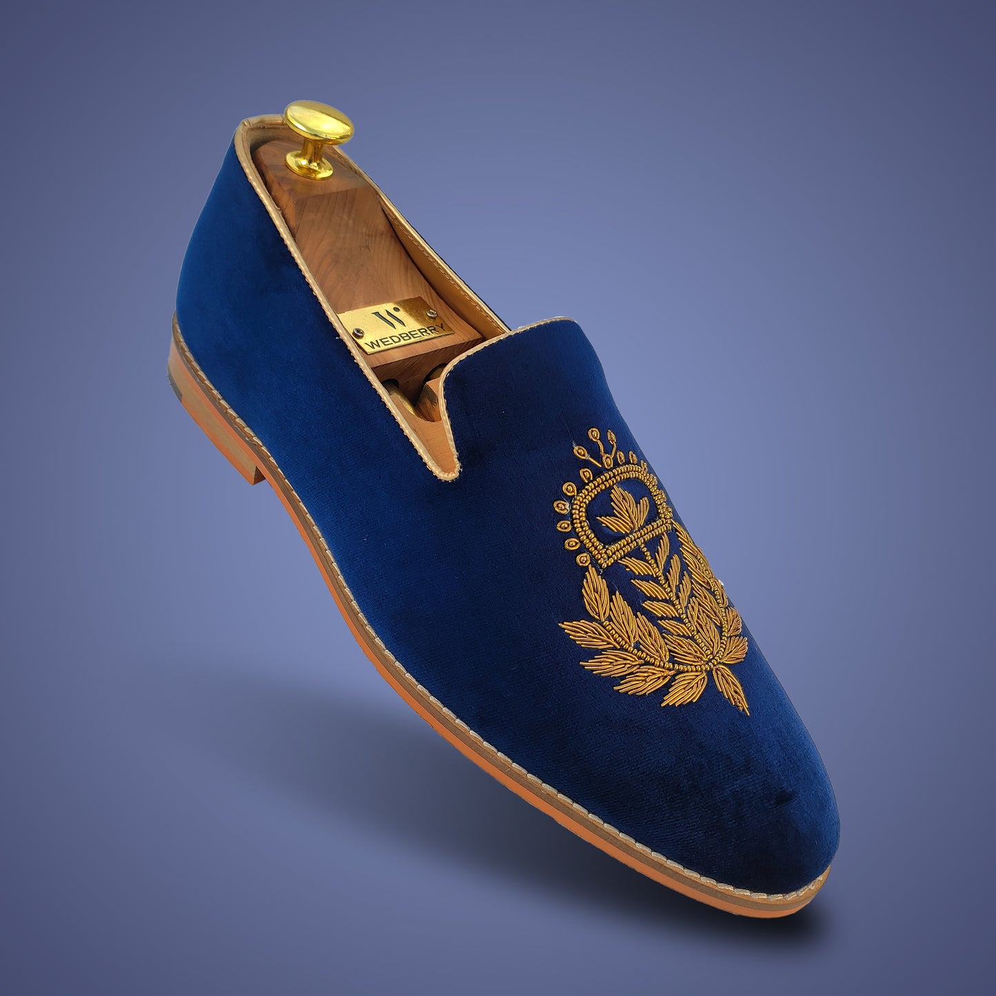 Navy Blue Velvet Zardozi Handwork Wedding Ethnic Shoes Party for Men