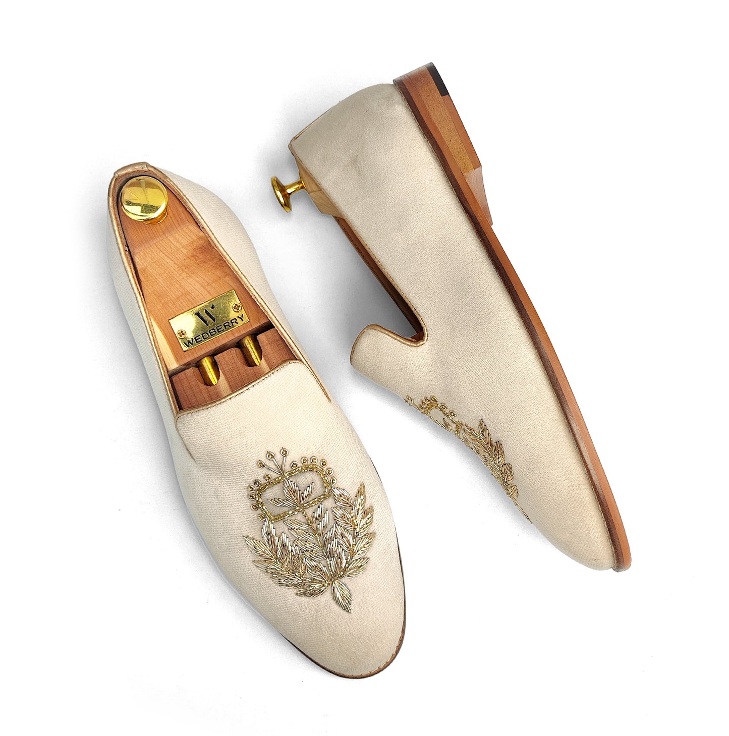 Light Creme Ivory Velvet Handwork Shoes