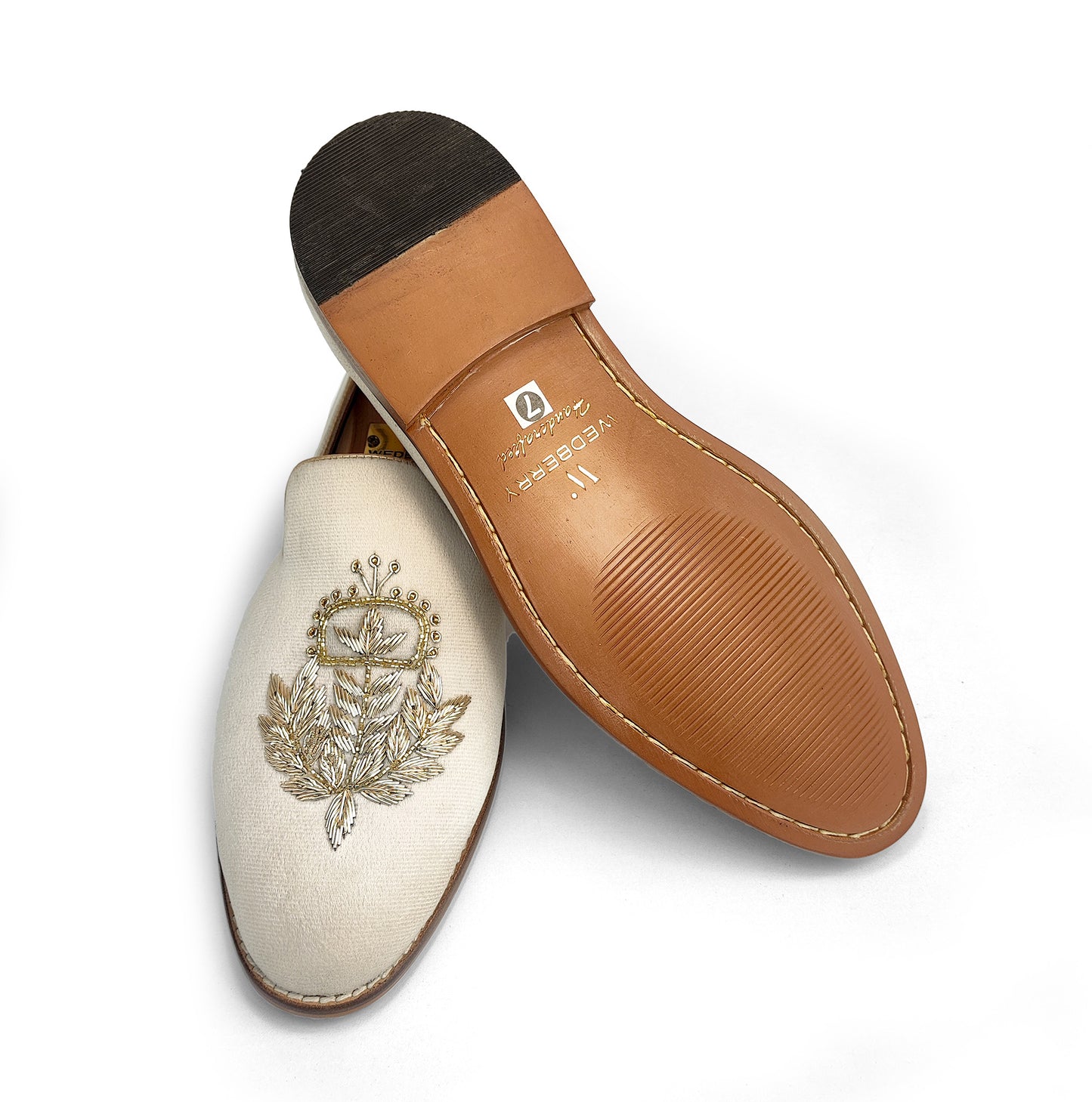 Light Creme Ivory Velvet Handwork Shoes