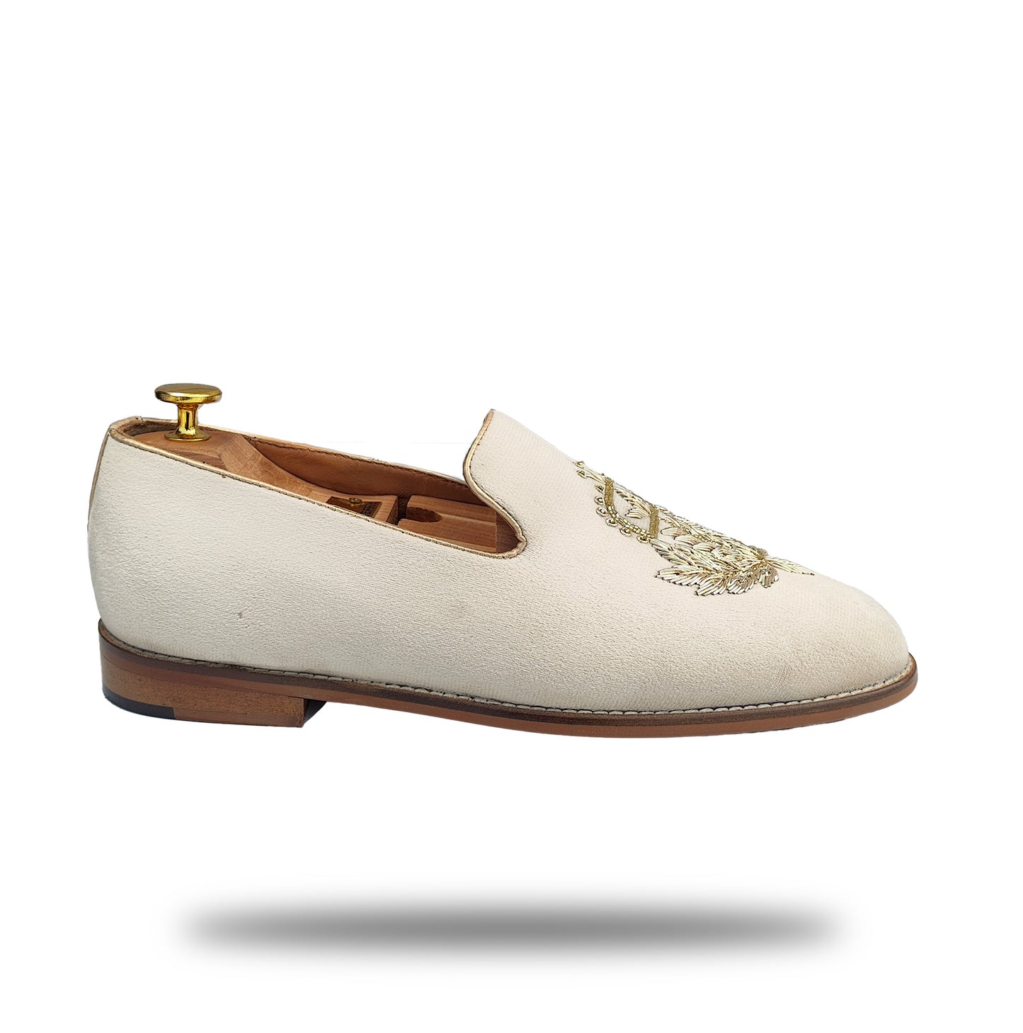 Light Creme Ivory Velvet Handwork Shoes