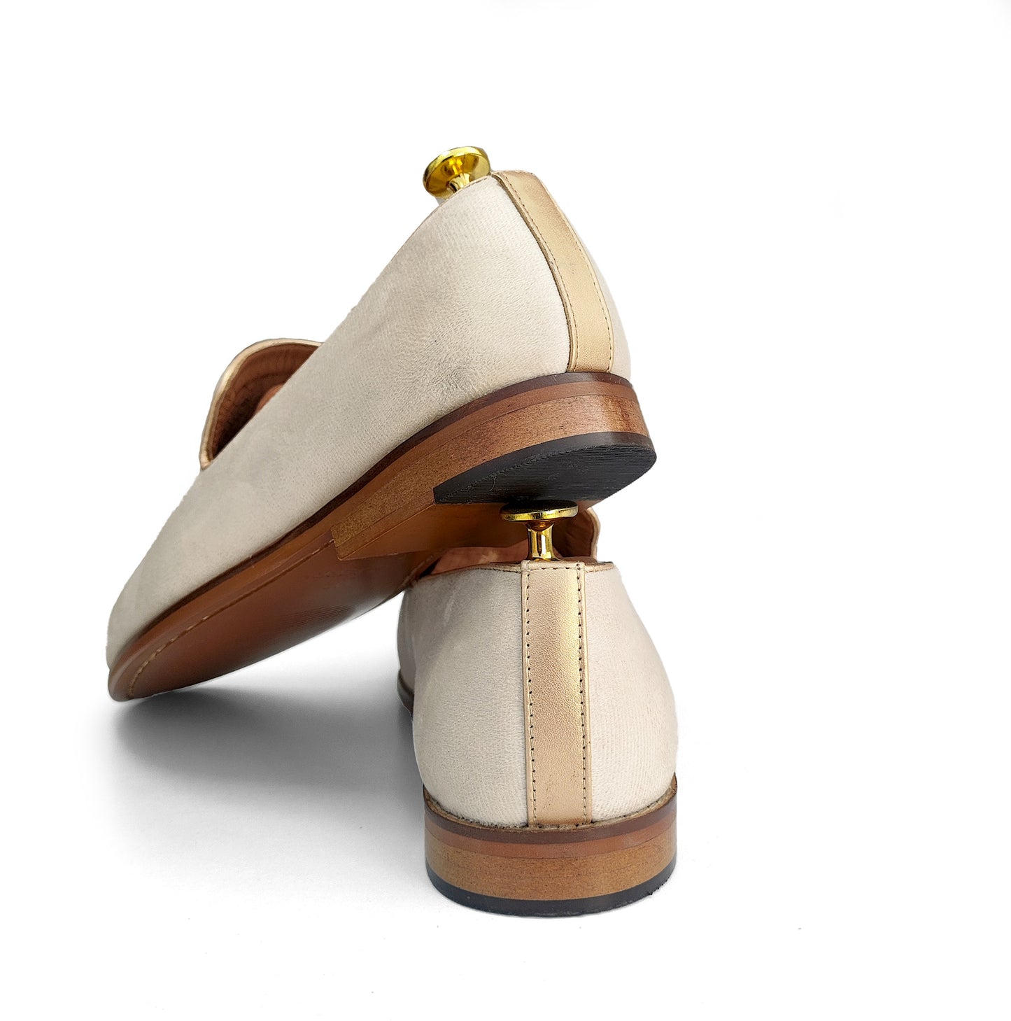 Light Creme Ivory Velvet Handwork Shoes