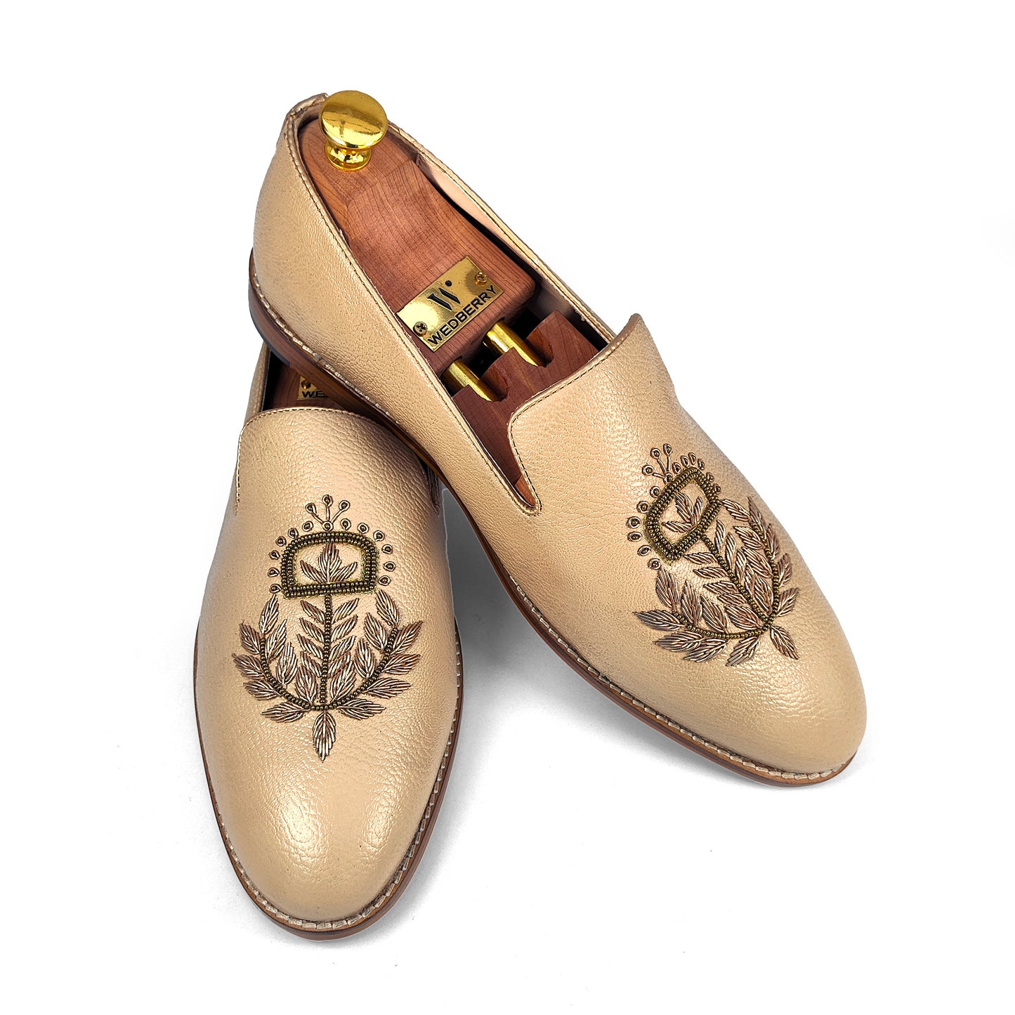 Beige Leather Style with Antique Gold Zardozi Handwork for Men