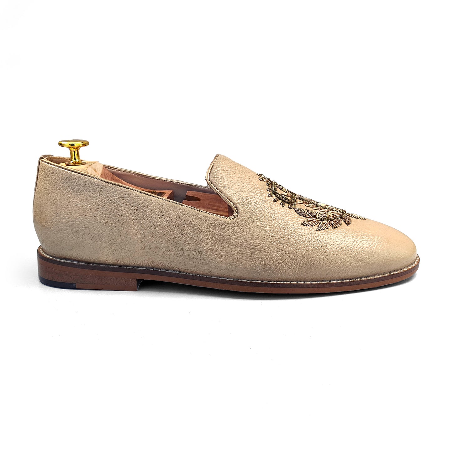 Beige Leather Style with Antique Gold Zardozi Handwork for Men