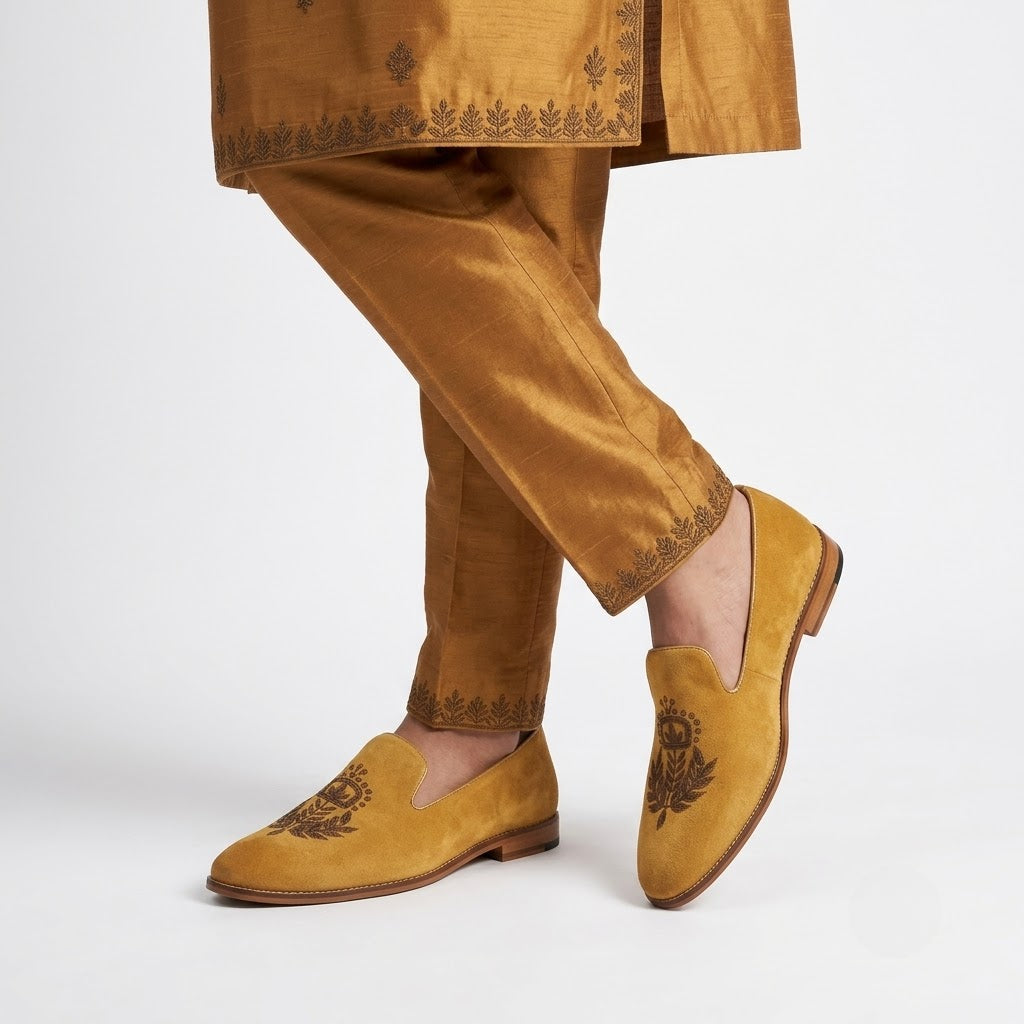 Camel Velvet with Antique Gold Zardozi Handwork for Men