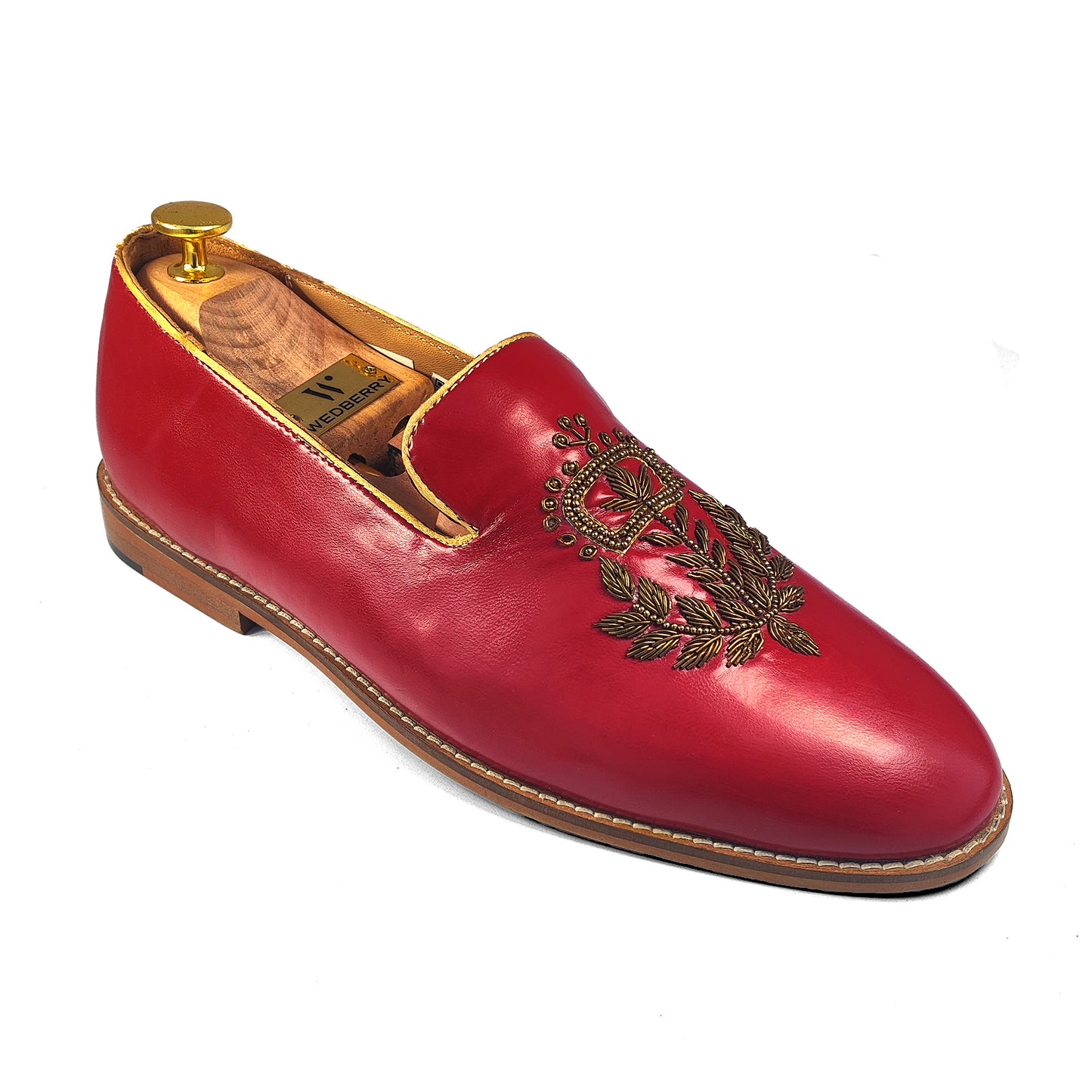 Cherry Antique Gold Zardozi Handwork Loafer Slipon Mojri for Men