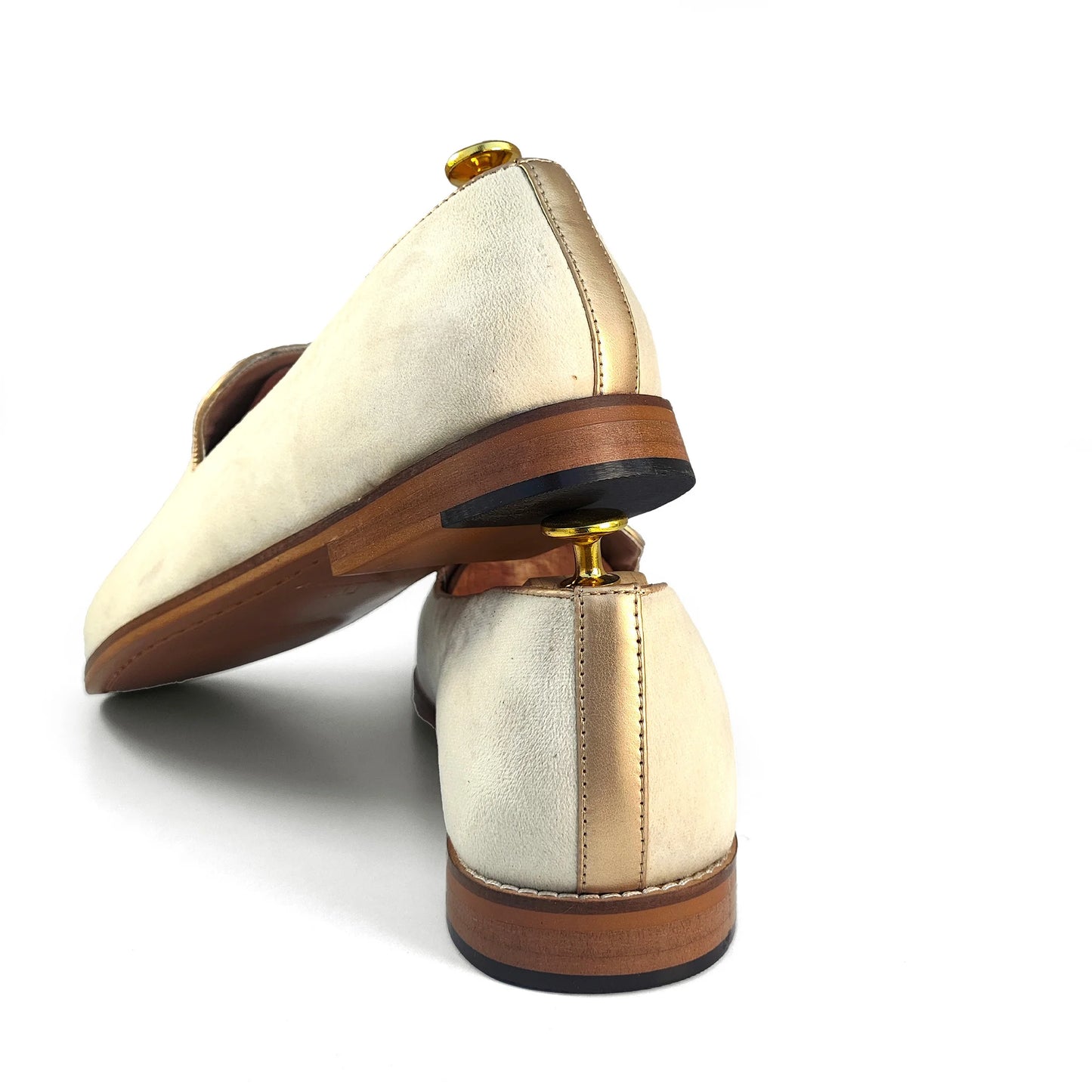Light Ivory Velvet with Light Gold Zardozi Handwork Wedding Shoes Ethnic Loafers for Men