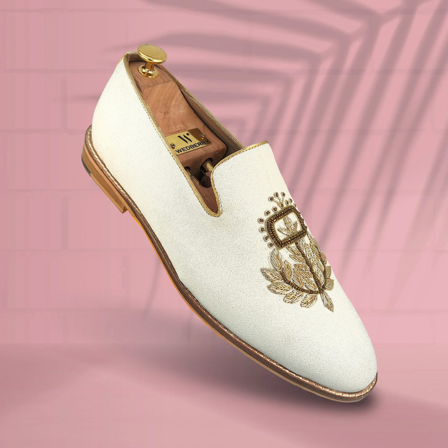 Off White Light Gold Zardozi Handwork Wedding Shoes Ethnic Loafers for Men