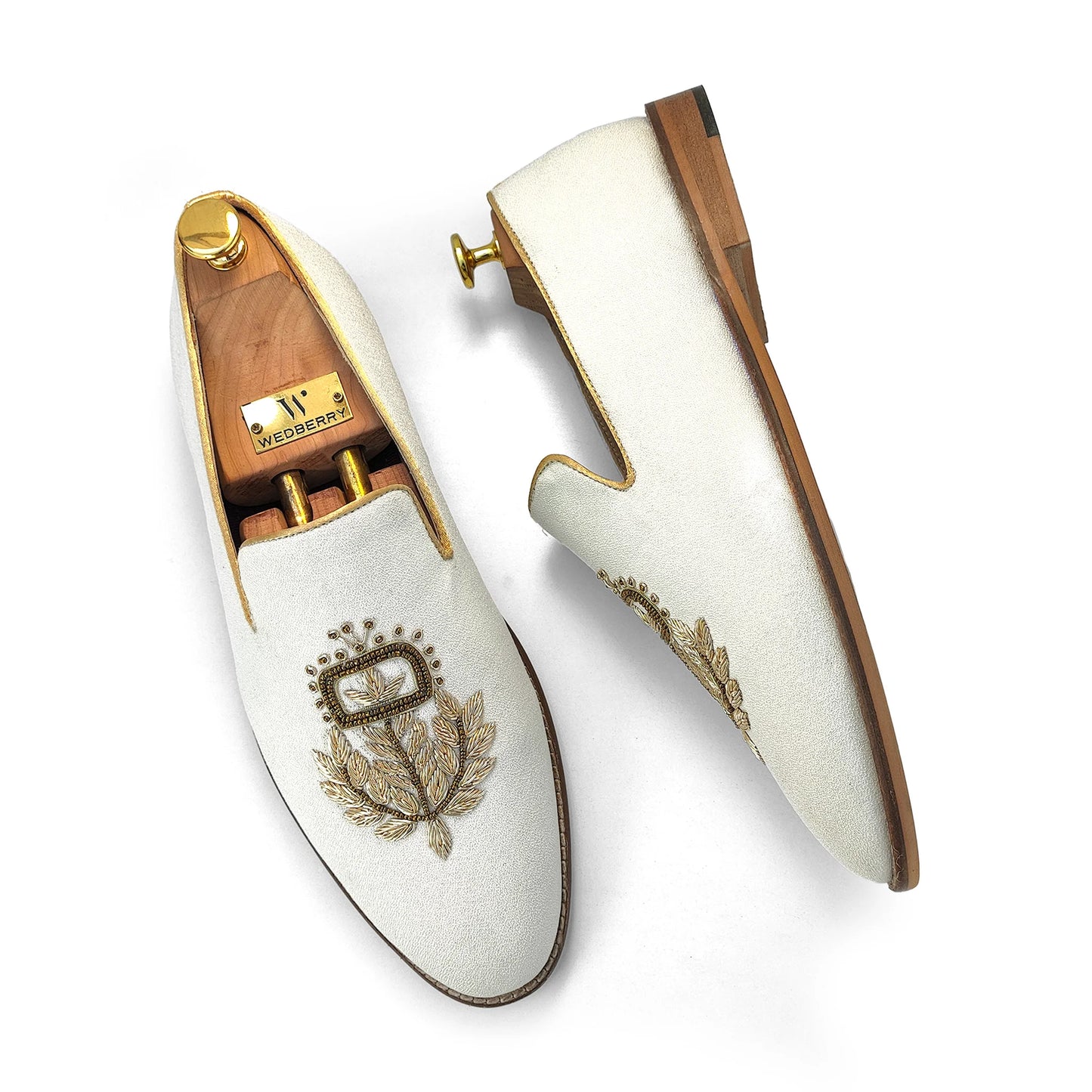 Off White Gold Zardozi Handwork Wedding Shoes Ethnic Shoes for Men