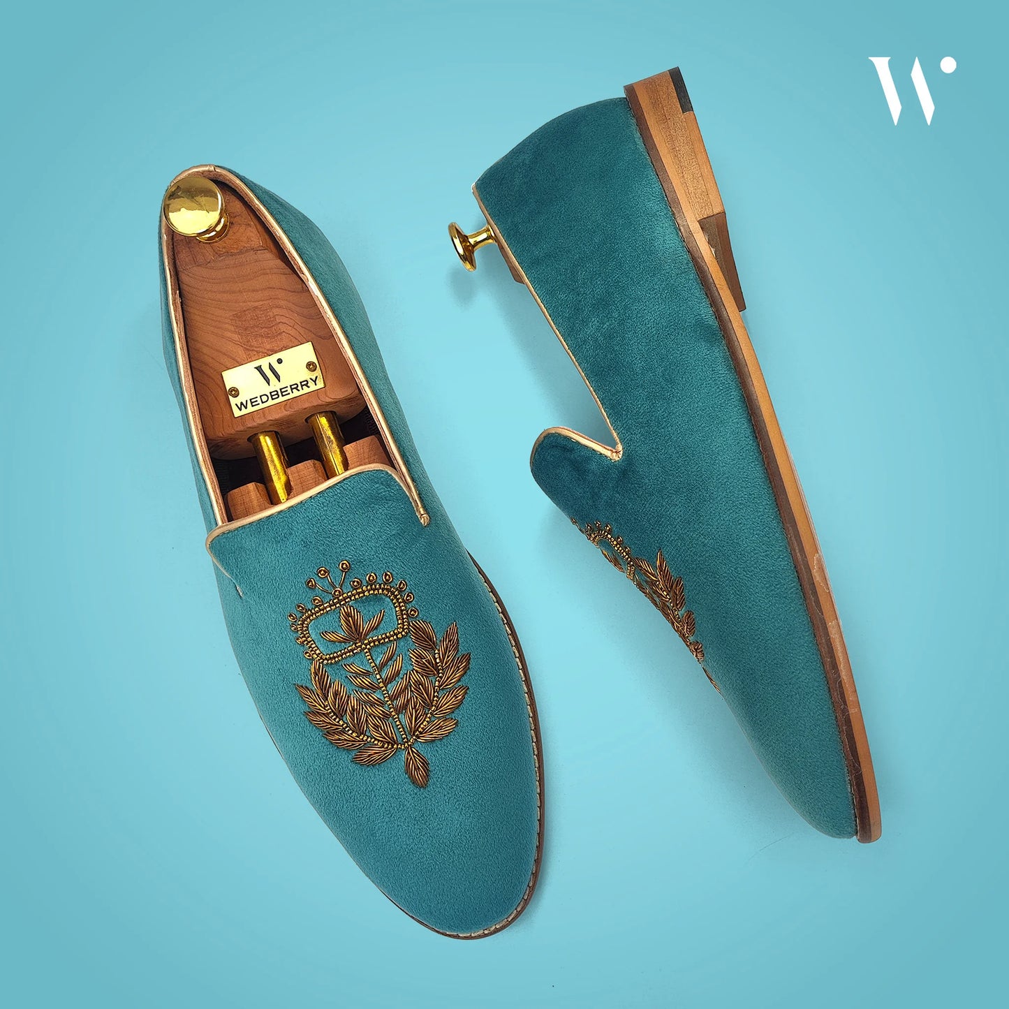 Turquoise Velvet Zardozi Loafer