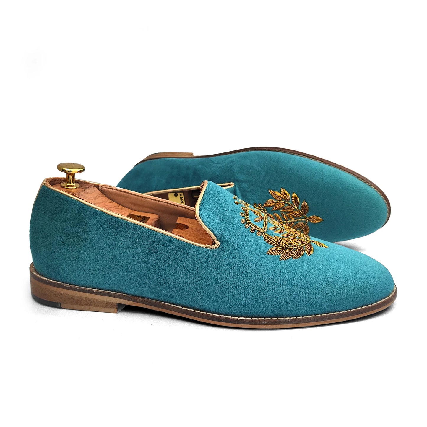 Turquoise Velvet Zardozi Loafer