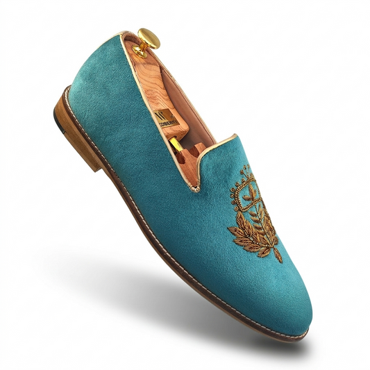 Turquoise Velvet Zardozi Loafer