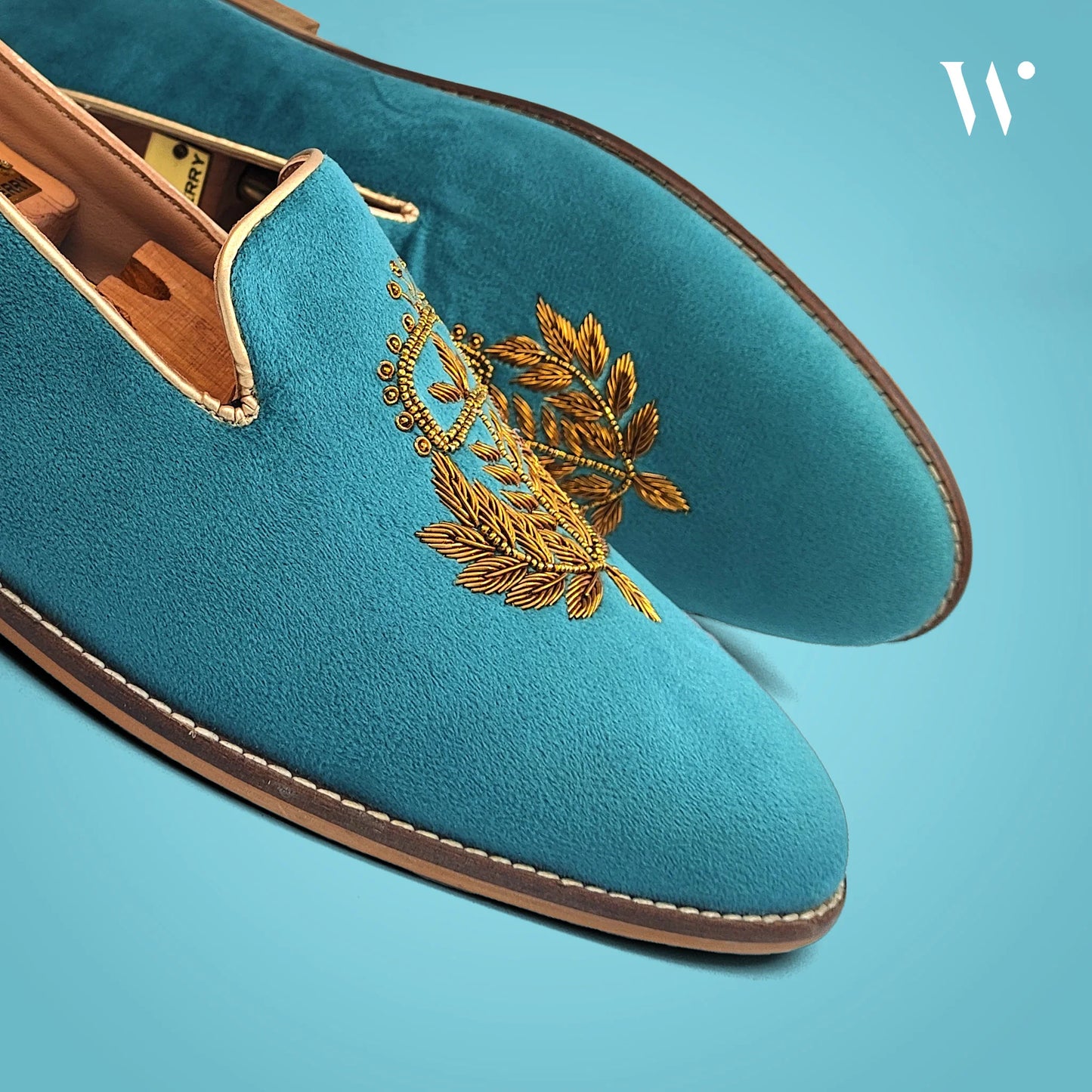 Turquoise Velvet Zardozi Loafer