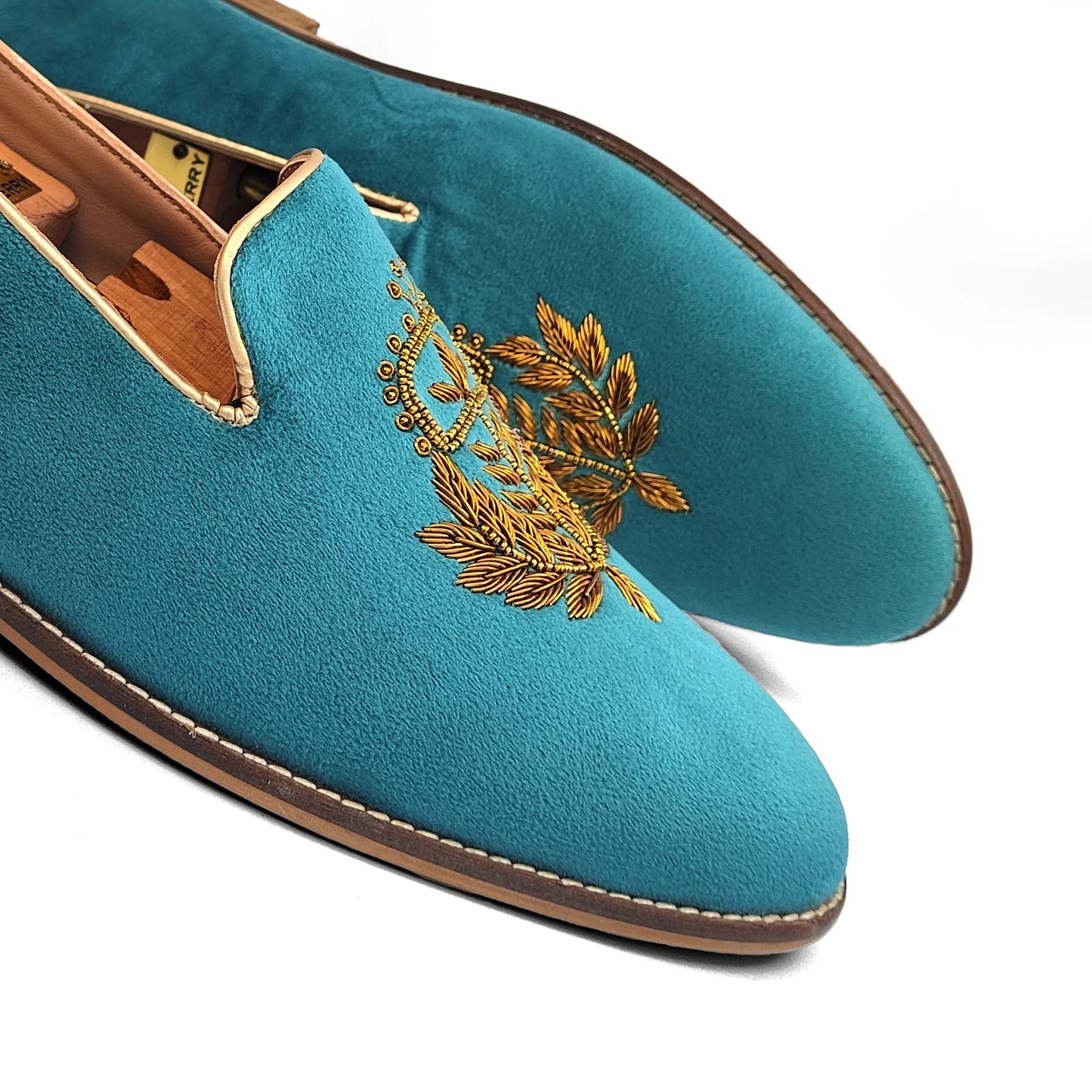 Turquoise Velvet Zardozi Loafer