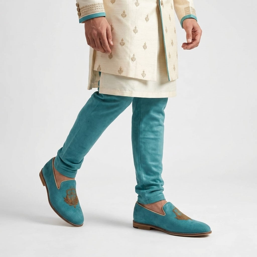 Turquoise Velvet Zardozi Loafer