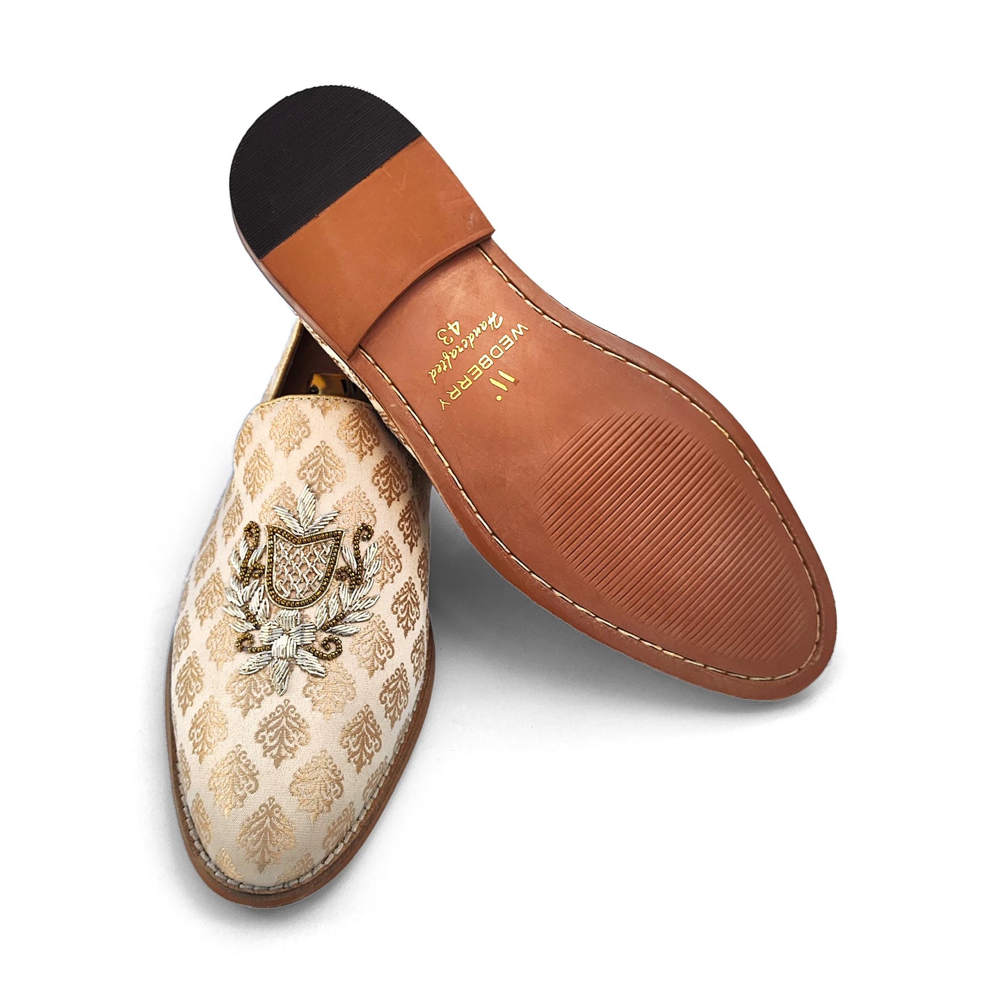 Biege Gold Light Gold Zardozi Handwork Wedding Shoes Ethnic Loafers for Men