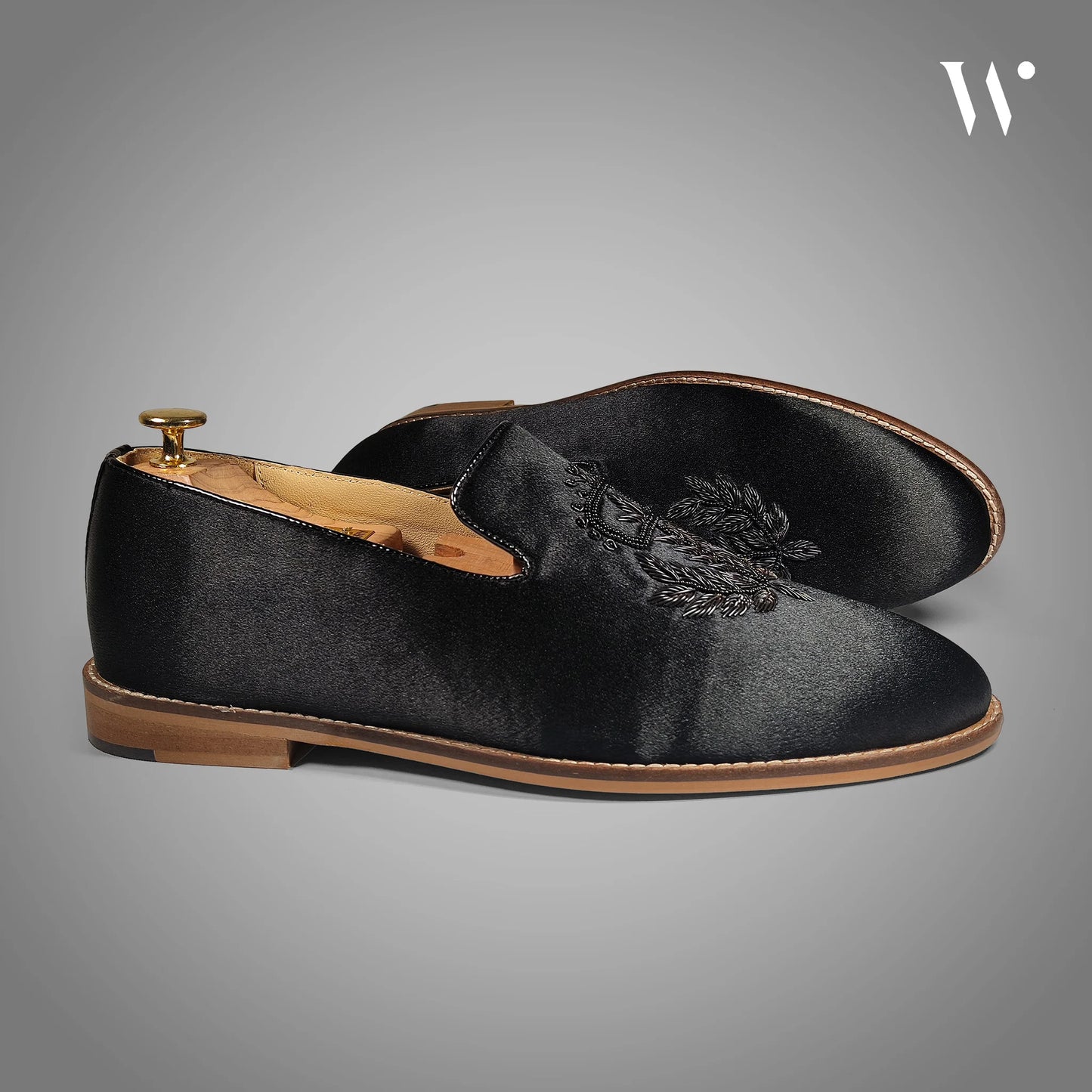 Black Satin Zardozi Loafers