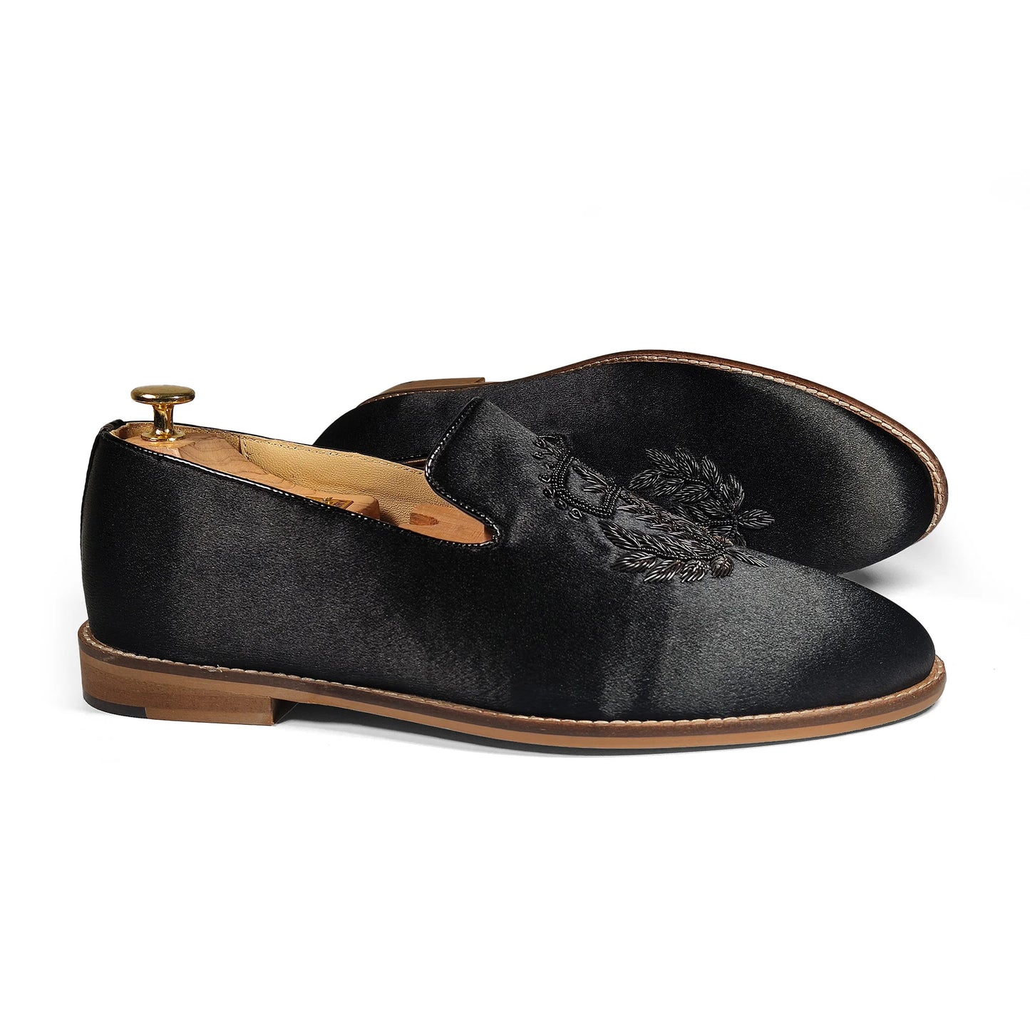 Black Satin Zardozi Loafers