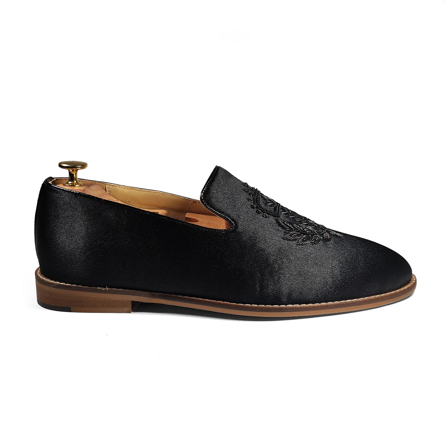 Black Satin Zardozi Loafers