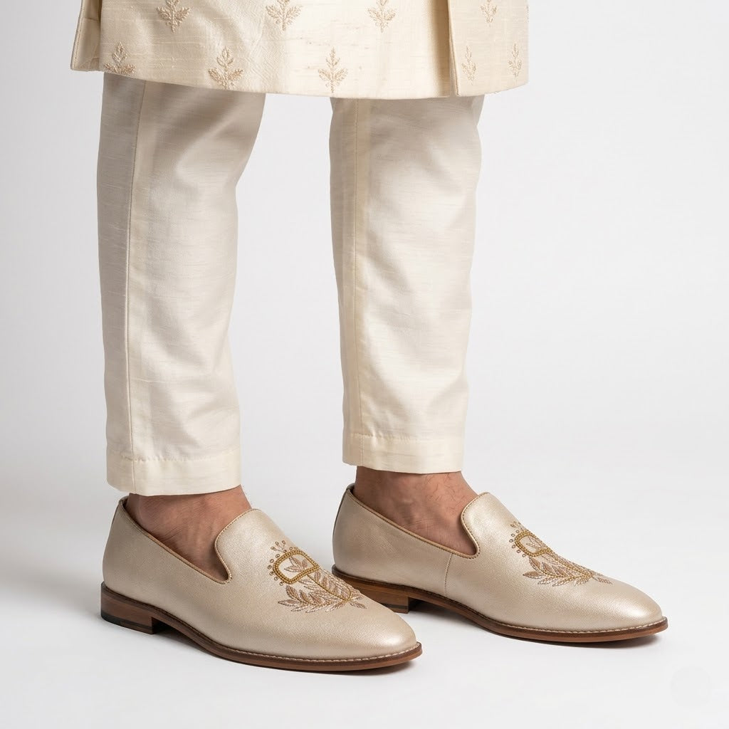 Creme Gold Zardozi Loafers