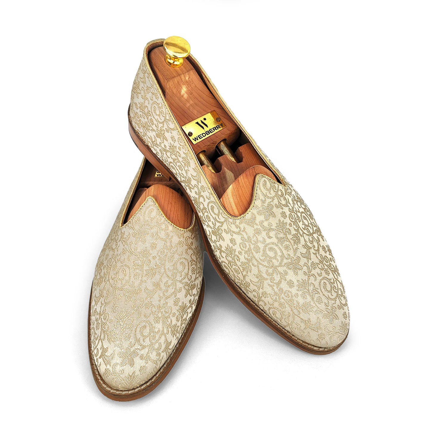 Beige Brocket Wedding Shoes Ethnic Moajri Nagra for Men