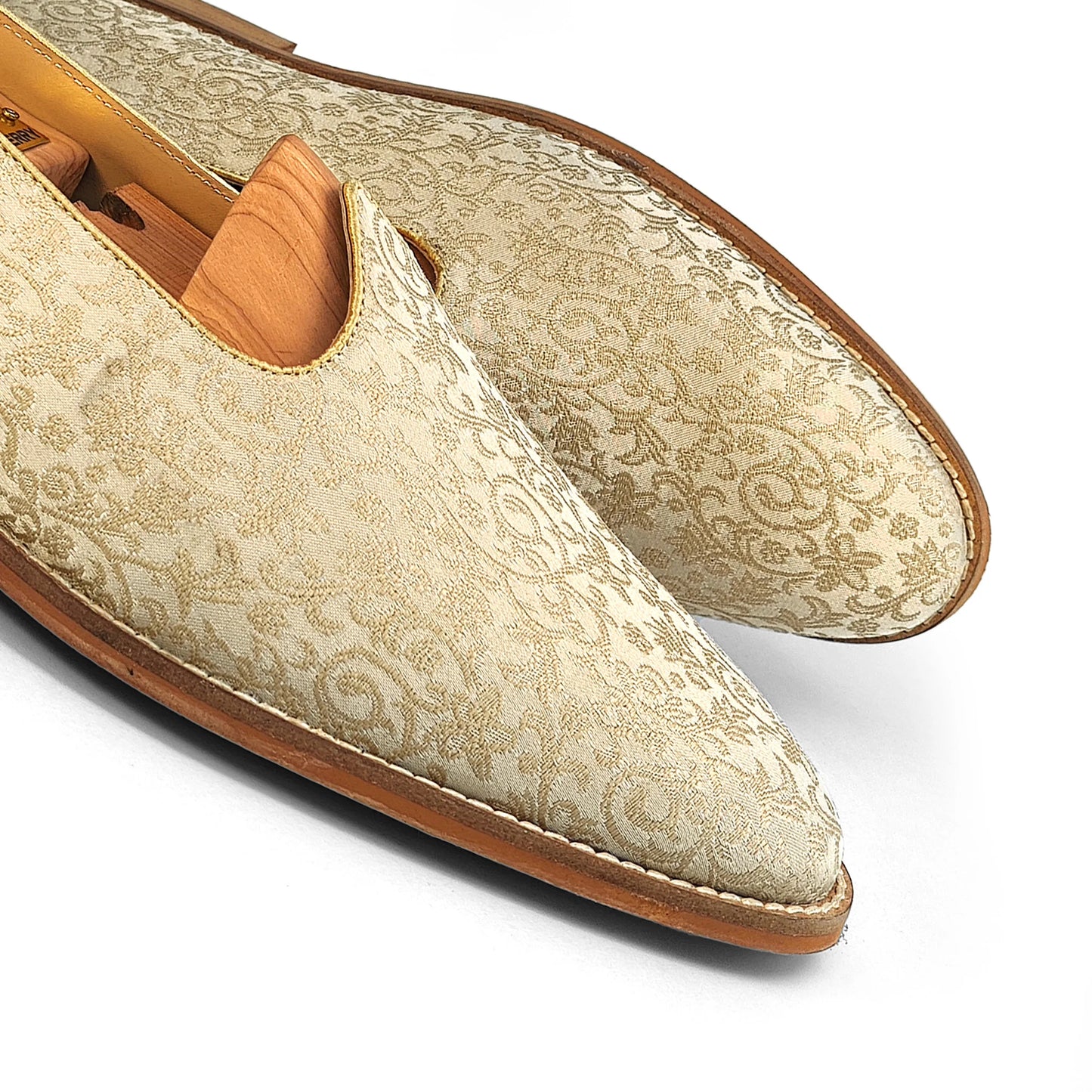 Beige Brocket Wedding Shoes Ethnic Moajri Nagra for Men