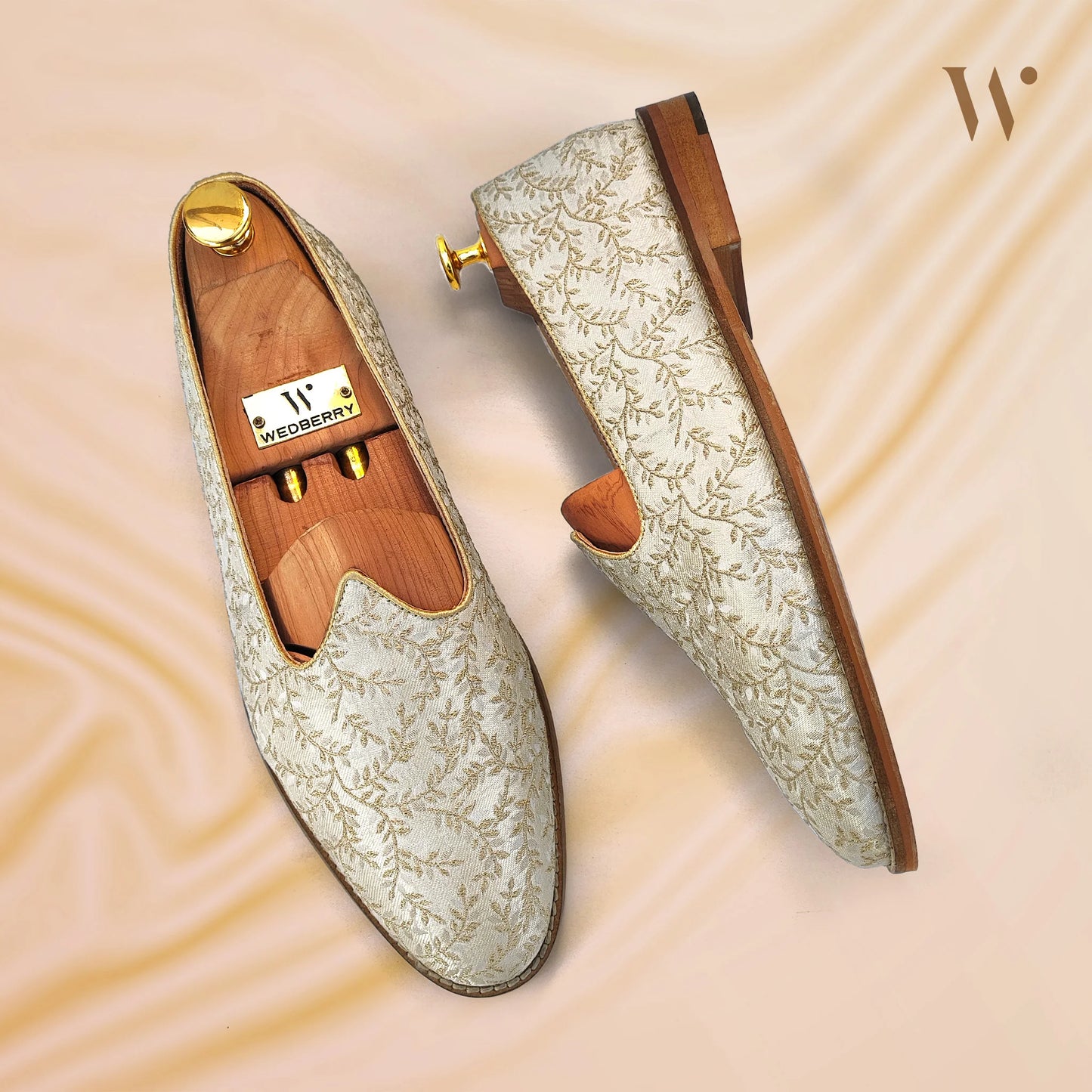 Beige Brocket Wedding Shoes Mojari Ethnic Moajri Nagra for Men