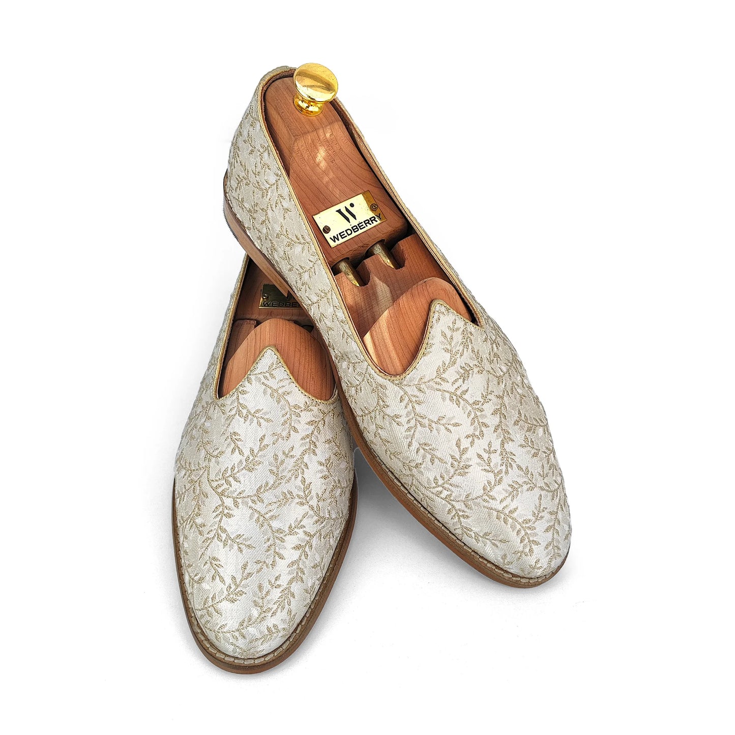 Beige Brocket Wedding Shoes Mojari Ethnic Moajri Nagra for Men