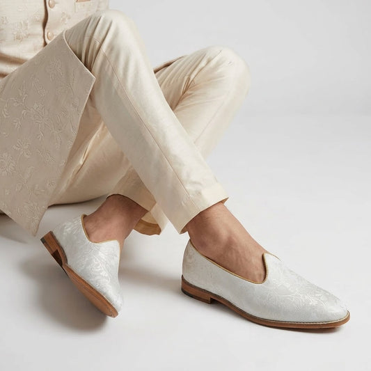 White Wedding Shoes Ethnic Moajri for Men