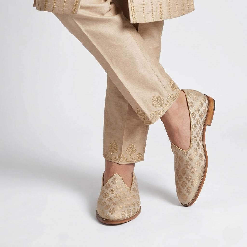 Beige Wedding Shoes Mojari for Men