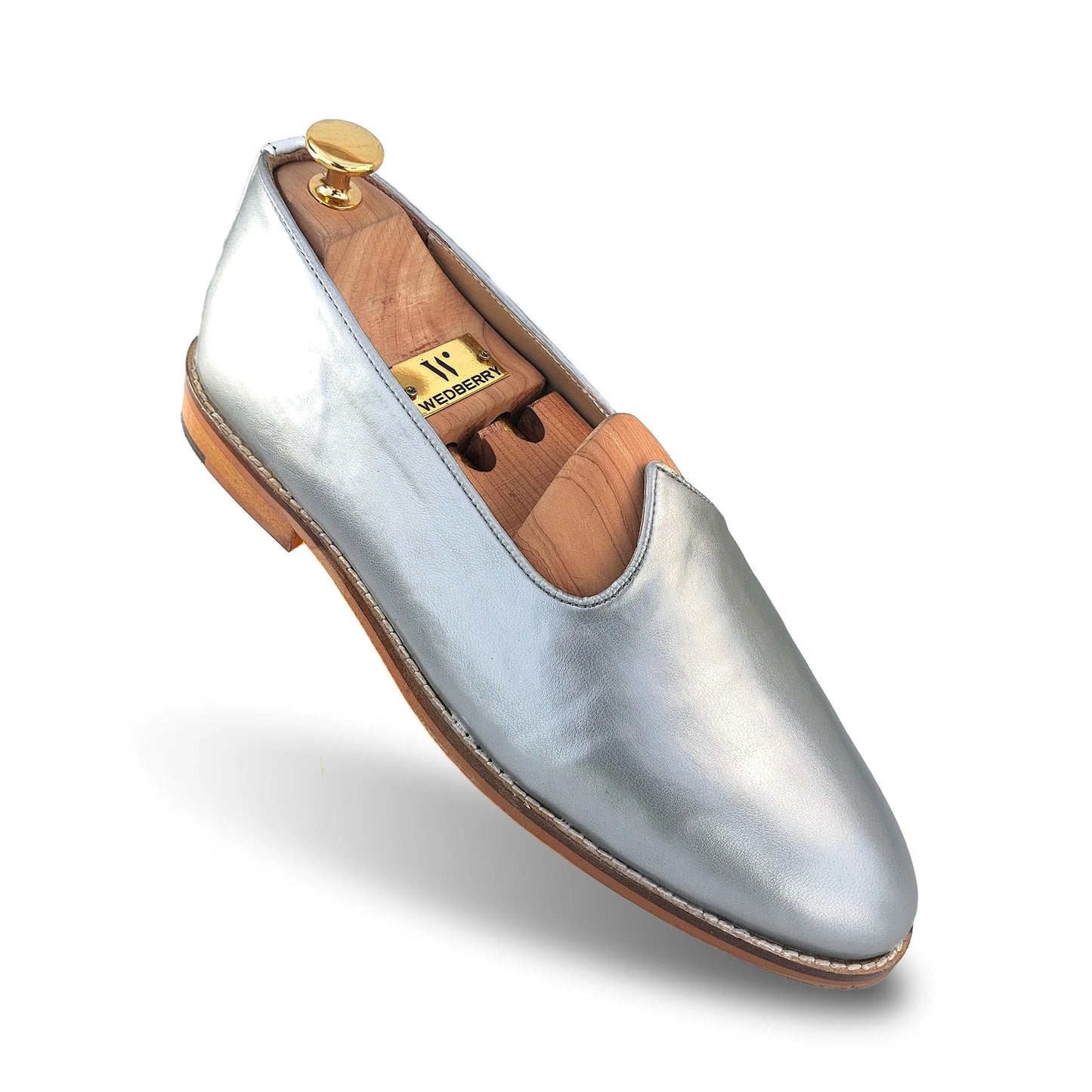 Silver Solid Wedding Shoes Ethnic Moajri Nagra Party Loafers for Men