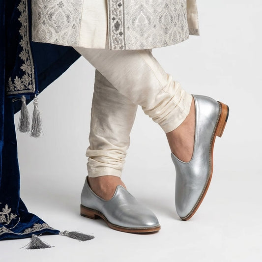 Silver Wedding Shoes Mojari for Men